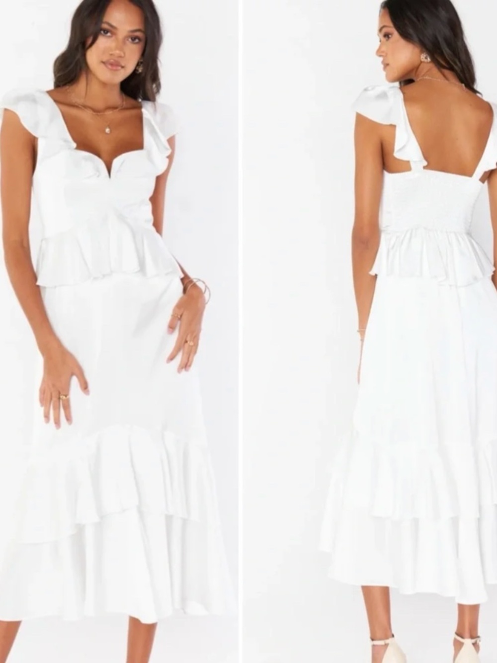 Show Me Your Mumu Reese Ruffle Midi Dress -White - XS